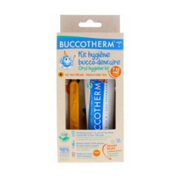 BUCCOTHERM PACK KIT HYGIENE BROSSE A DENTS + DENTIFRICE BIO GOUT ICE TEA PECHE 450 PPM DE FLUOR 7-12ANS