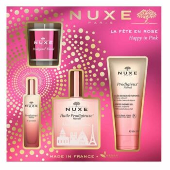 NUXE PRODIGIEUSE COFFRET FLORALE NOEL 2022 HUILE PRODIGIEUSE 100ML + LE PARFUM 15ML + GEL DOUCHE 100ML + BOUGIE 70G